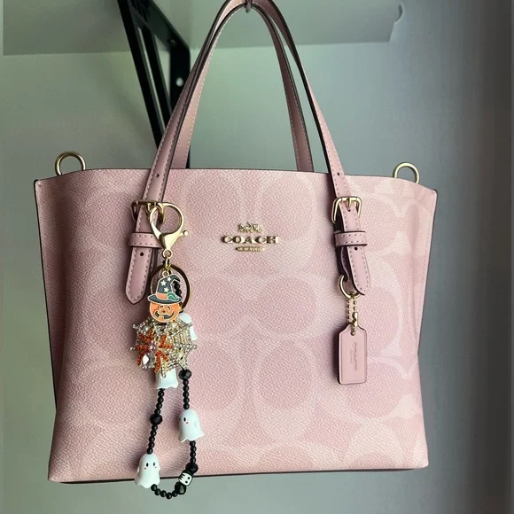 Crystal Spiderweb w/ Ghost Beaded Keychain purse charm - Picture 1 of 2